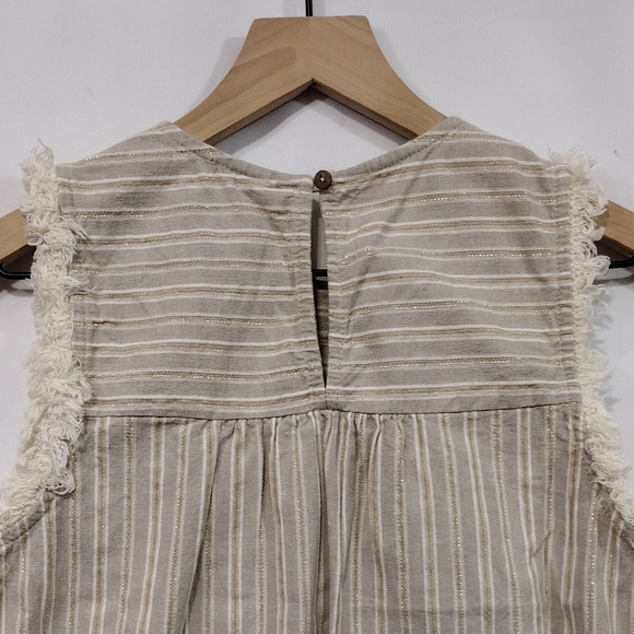 Altar'd State Linen Blend Babydoll Top Women's S Tan Gold Metallic Retro 90s Y2K - Picture 6 of 8